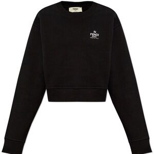 Fendi Black Cropped Sweatshirt with Crew Neck and Long Sleeves